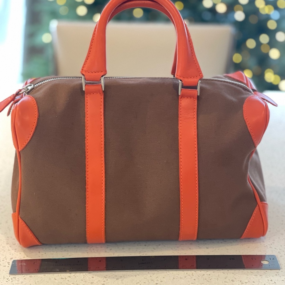 Barneys New York Brown and Orange Canvas bag with Leather trim - Picture 5 of 9